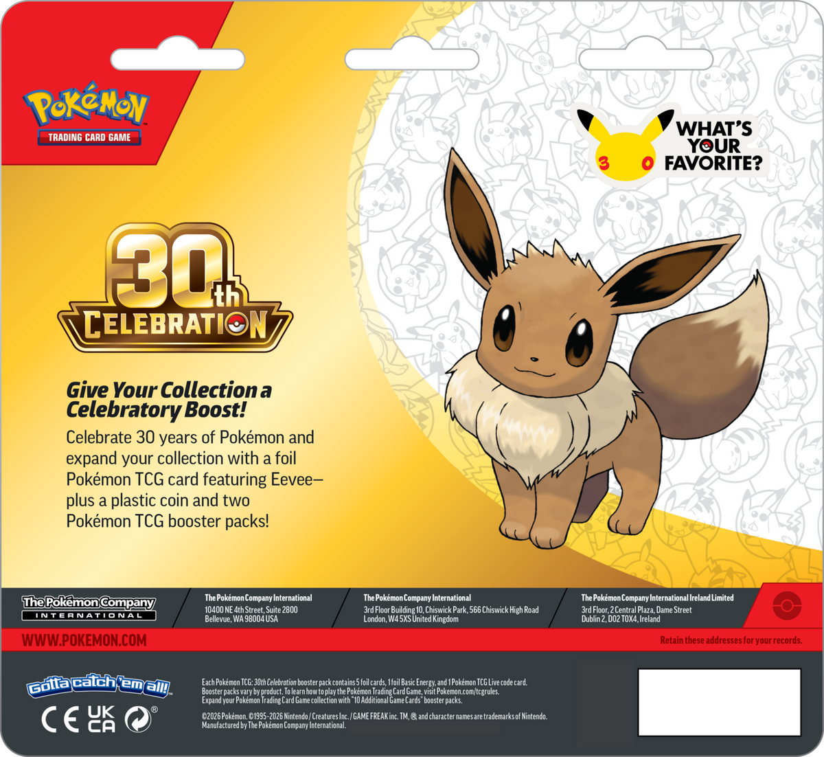 Pokémon TCG 30th Celebration 2-Pack Blister, trasera con carta de Eevee