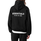 Fear Of God Essentials Fleece Black Hoodie - modelo, trasera