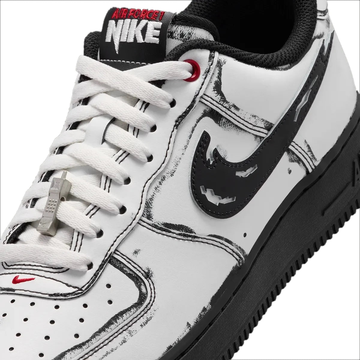 Nike Air Force 1 Low Scream Ghostface - detalle de la lengüeta y el Swoosh